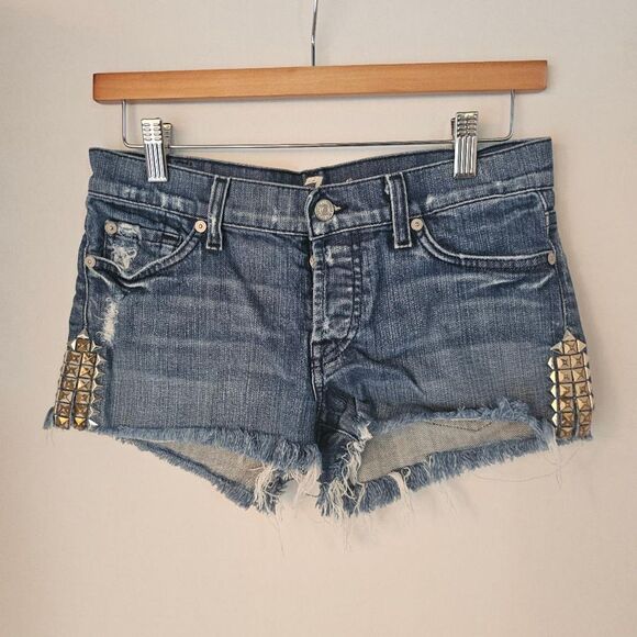 Seven7 Studded Distressed Cutoff Shorts – Size 24 – Raw Hem + Festival Vibes - Picture 1 of 6
